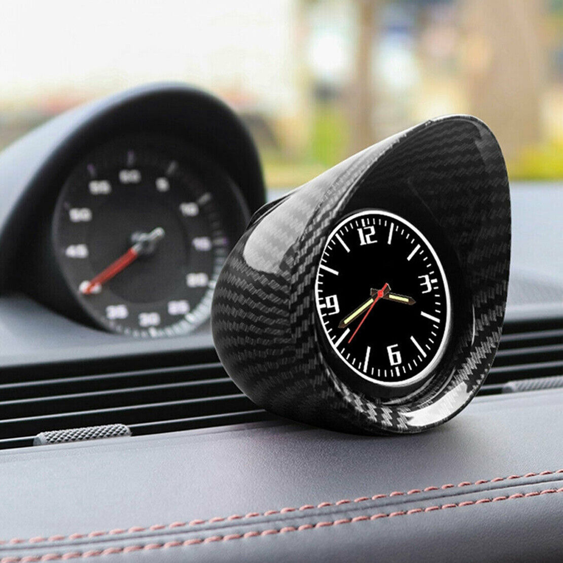 Carbon Fiber Texture Home Office Table Desk Car Interior Dashboard Round Clock