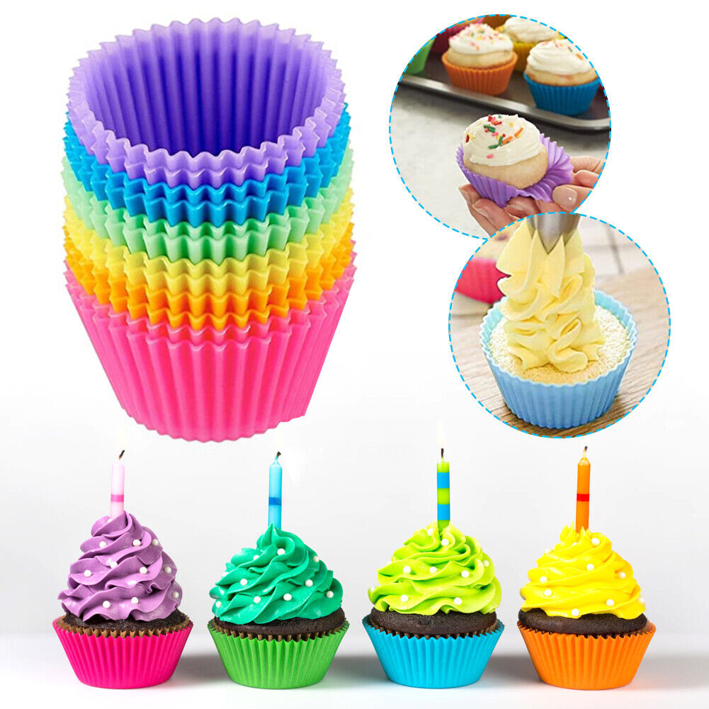 12x Muffin Cupcake Liner Silicone Baking Cooking Molds Cake Decorating Tool