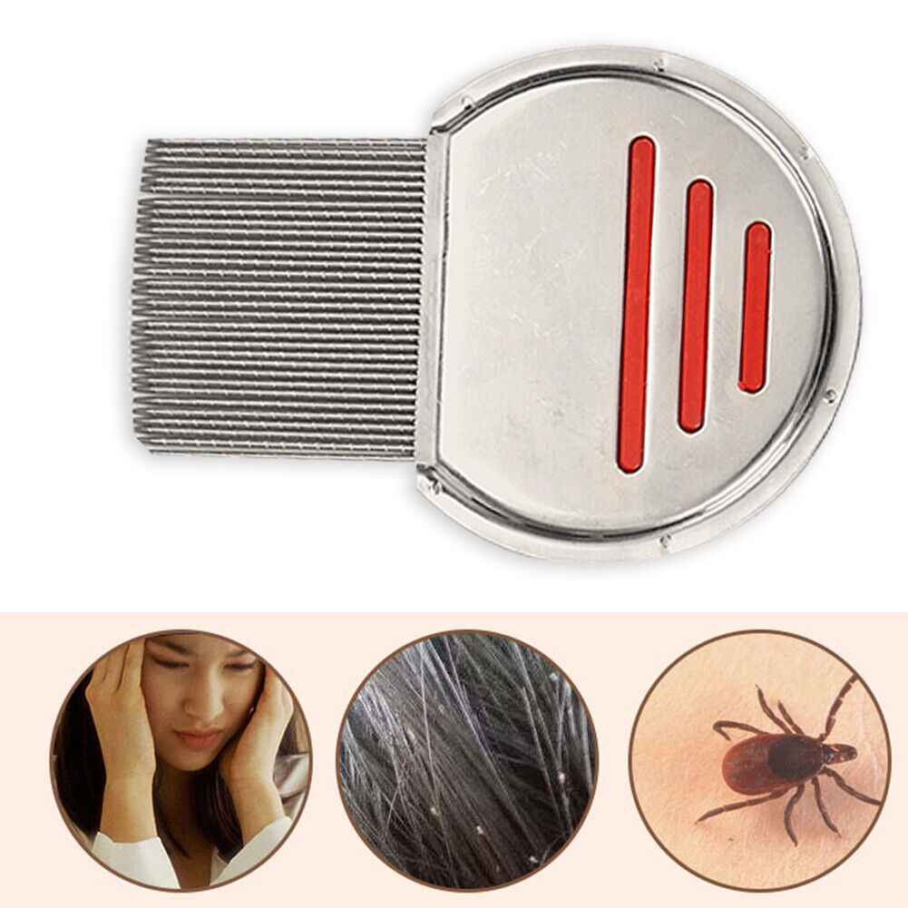 Stainless Steel Density Teeth Hair Lice Comb Dust Free Brush (Red)