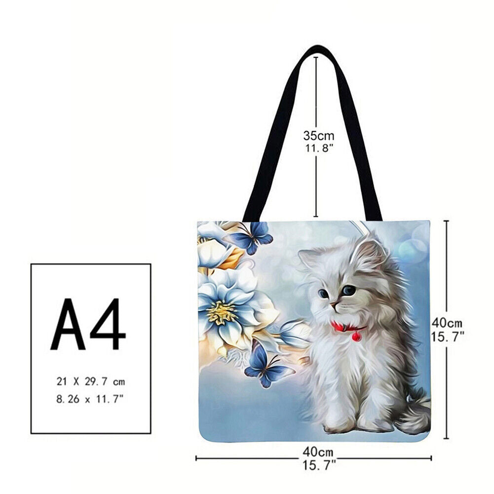 Cat and flowers Printed Shoulder Shopping Bag Casual Large Tote Handbag