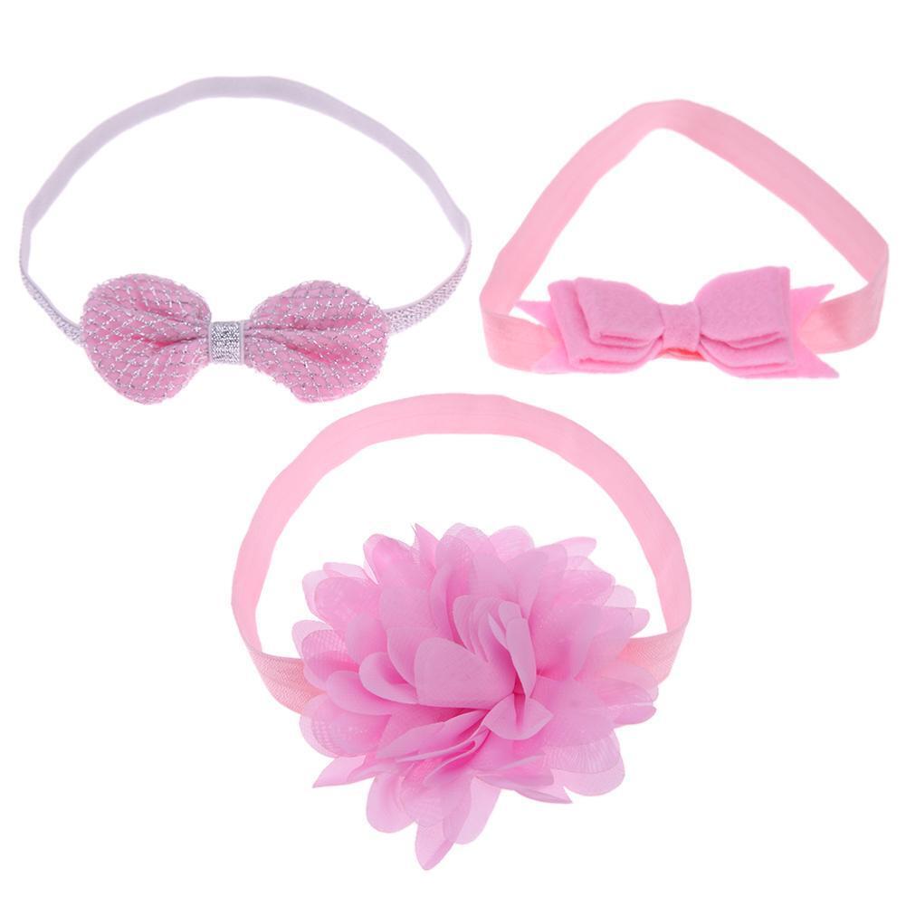 3pcs Baby Girls Elastic Bowknot Flower Headband Headwear Hair Band(Purple)
