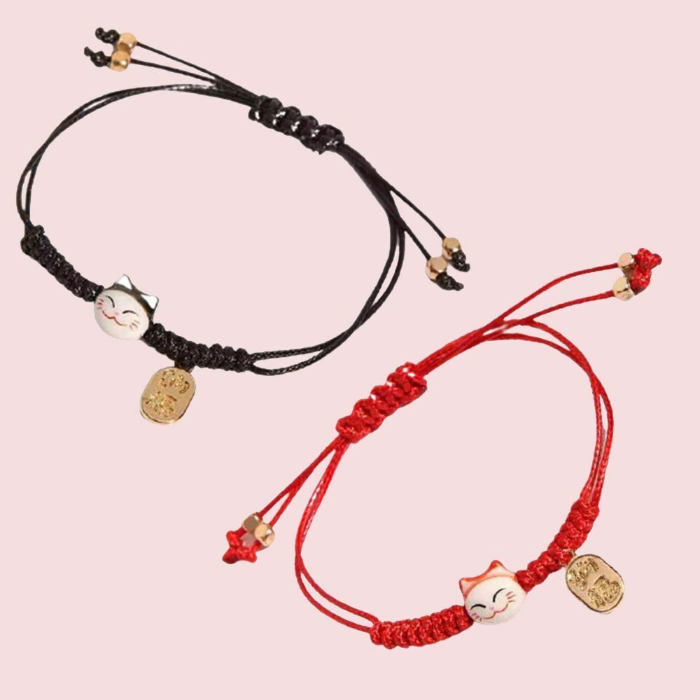 Charm Women Cute Gifts Couple Bangles Colorful Rope Lucky Cat Bracelet Handmade