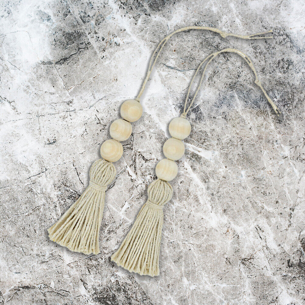 2pcs Wood Bead Garland with Hemp Rope Tassels Knob Rustic Country Decor
