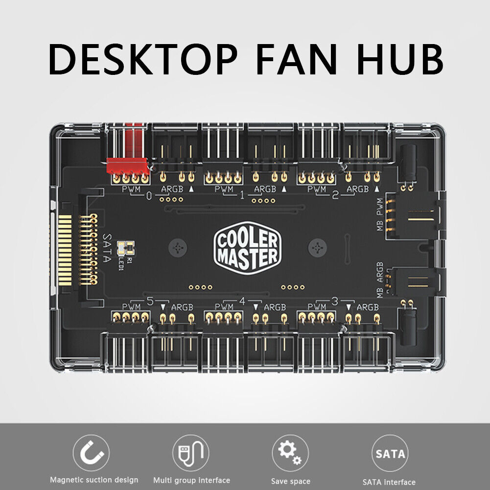 Cooler Master 1 to 6 Fan HUB Splitter 4Pin PWM 3Pin Addressable RGB Adapter