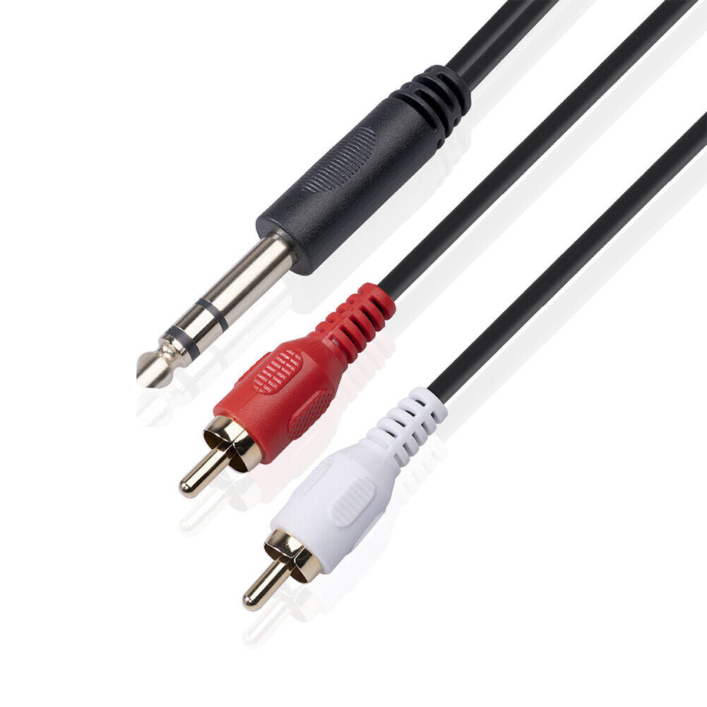 2 RCA to 1/4 inch 6.35mm TRS Stereo Audio Cable Male to Male 1.5m/4.9ft