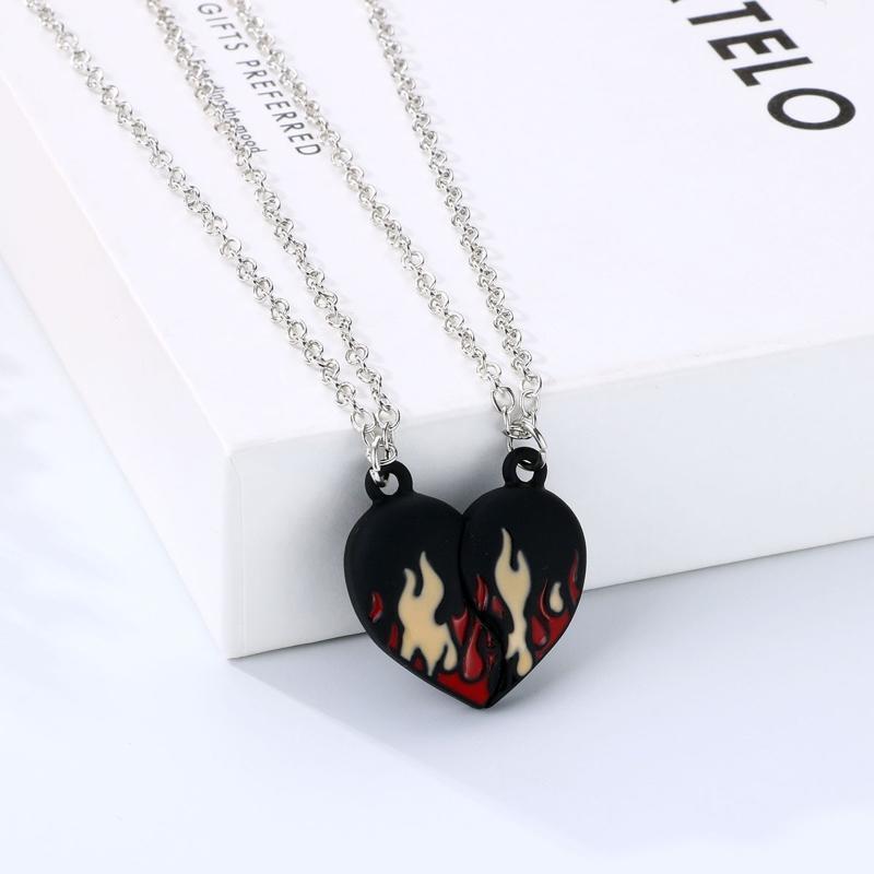 2Pieces Fire Flames Necklace Chain Charm Flame Necklace for Women Men Birthday