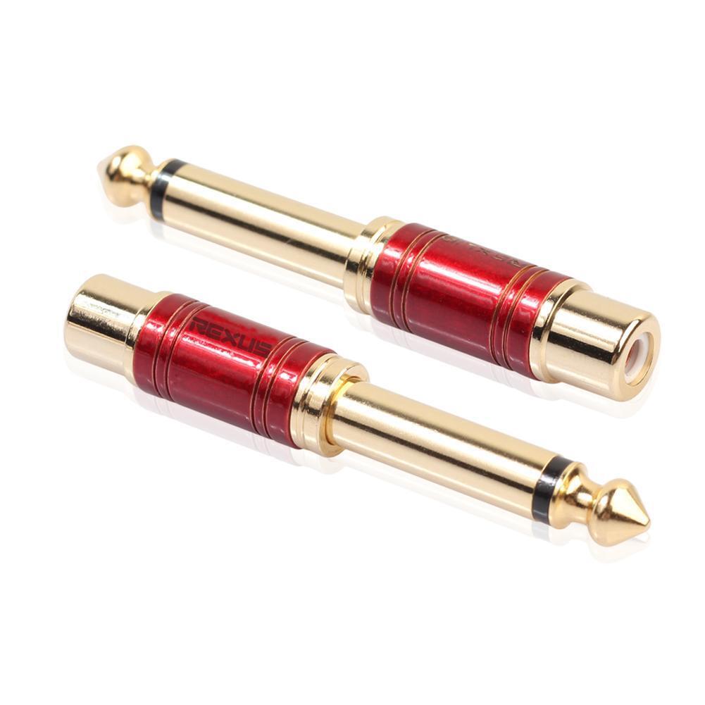 REXUS 6.35mm Male Mono Plug to RCA Female Audio Adapter Converter(Red)