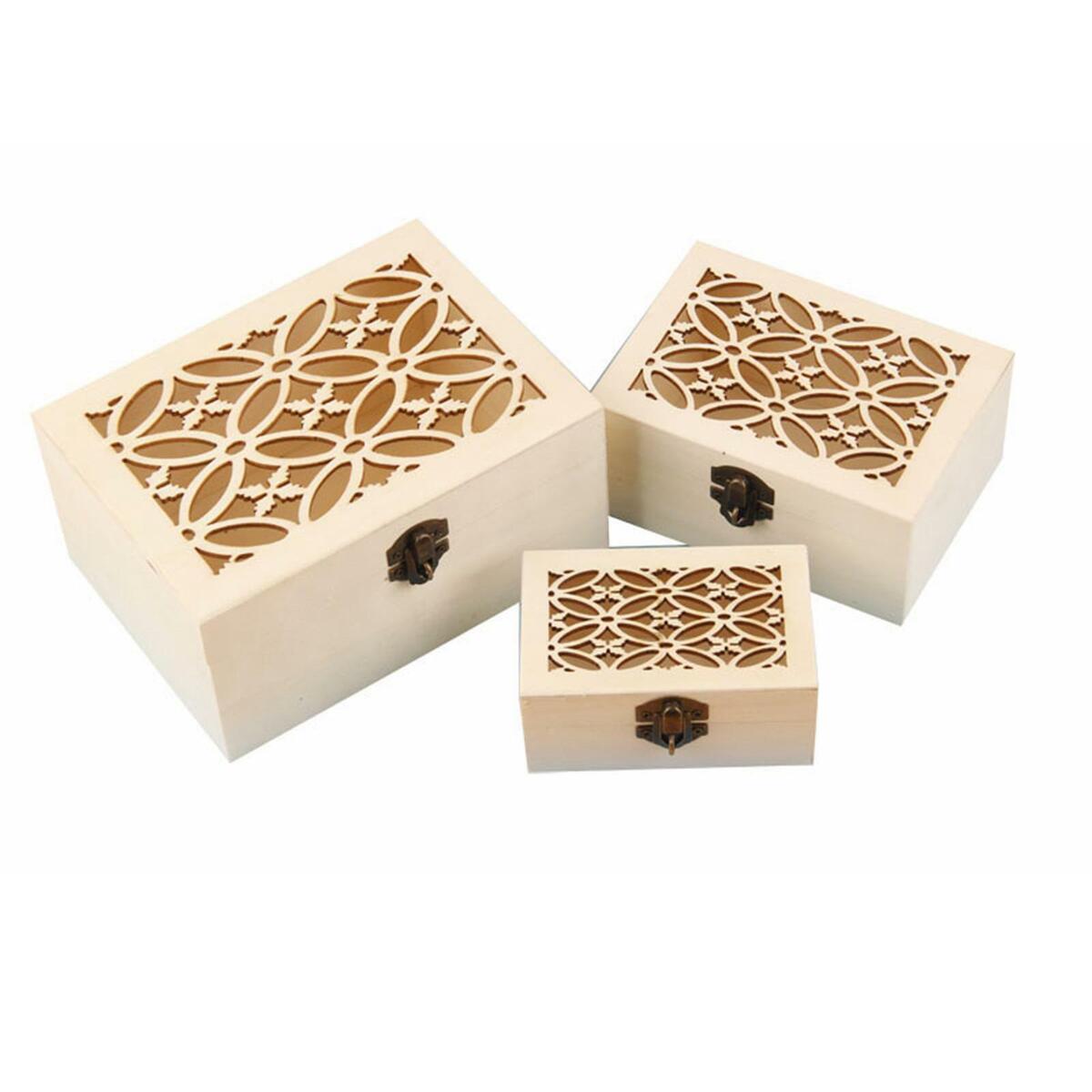 3Pcs Hollow Design with  Lid Clasp  en Jewelry Box for
