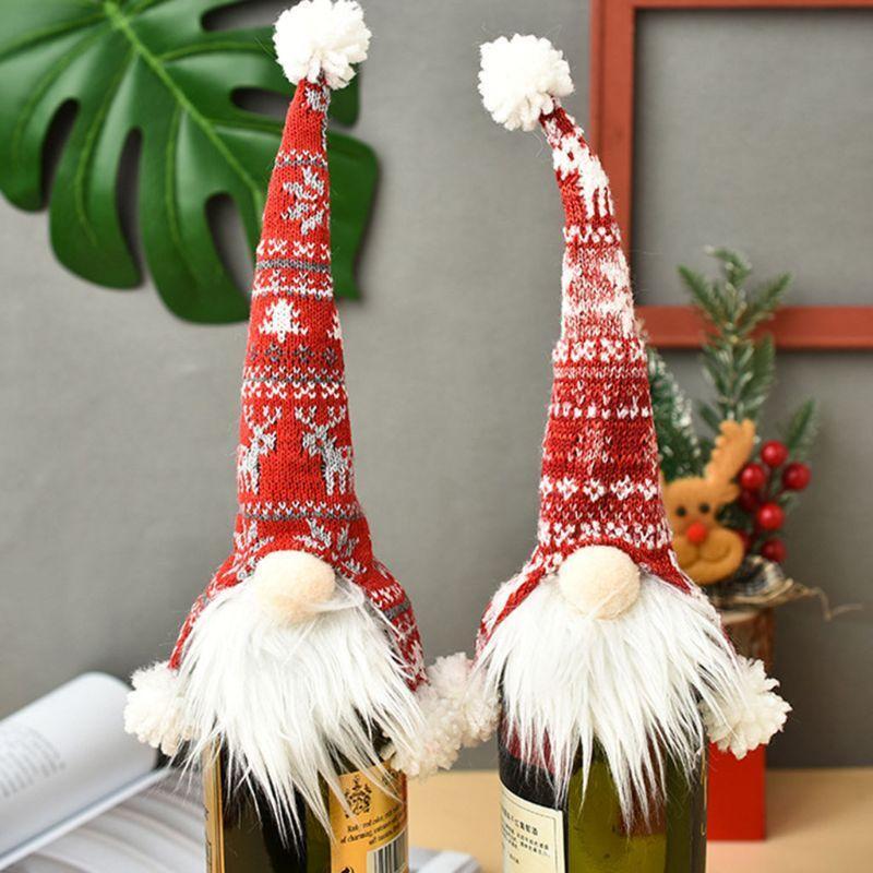 Christmas Gnome Champagne Red Wine Bottle Topper Cover Swedish Tomte Decoration