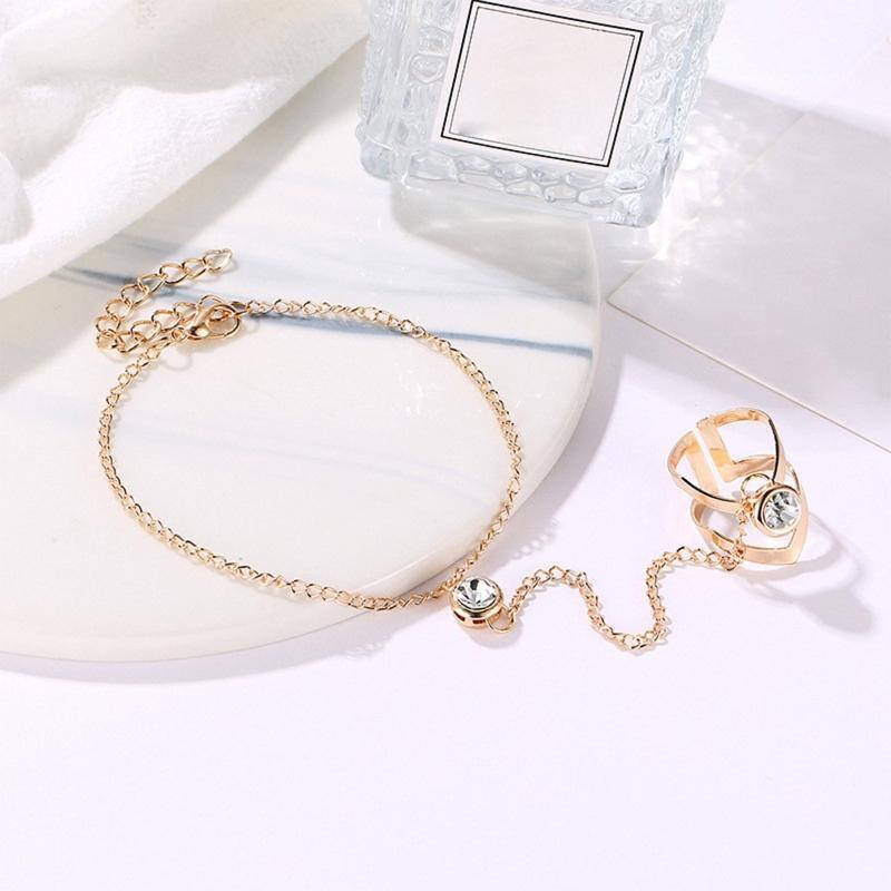 Geometric Bracelet Adjustable Chain Rhinestone Alloy Ring Bracelet for Women