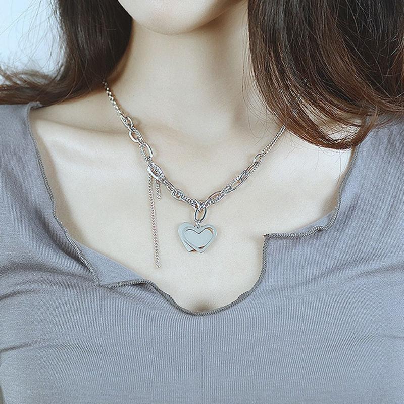 Double Heart Totem Tassel Necklace for Women Exquisite Summer Party Jewelry