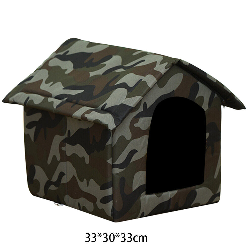 Waterproof Oxford Dog Cat Kennel Bed Sleep Tent House (Green Camouflage S)