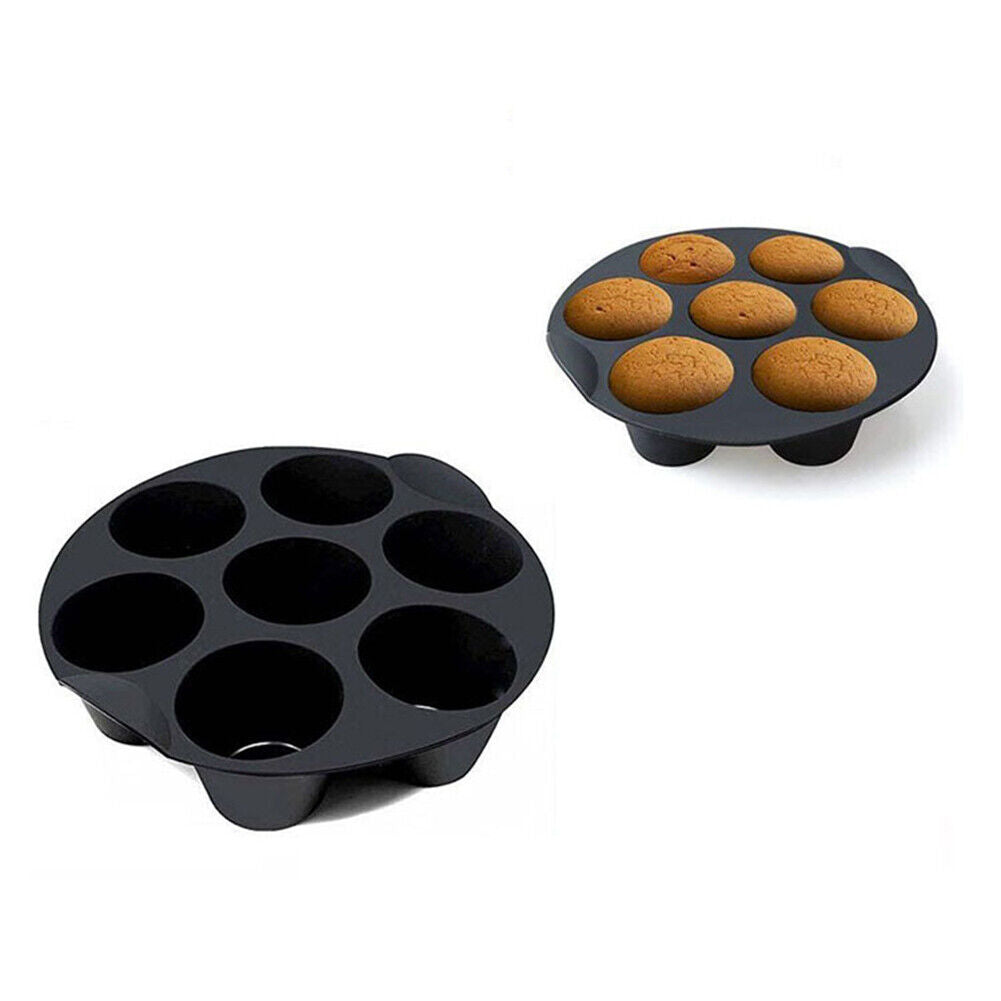Silicone Air Fryer Mold 7-Cavity Cupcake Muffin Baking Cups Cake Pan (21cm)