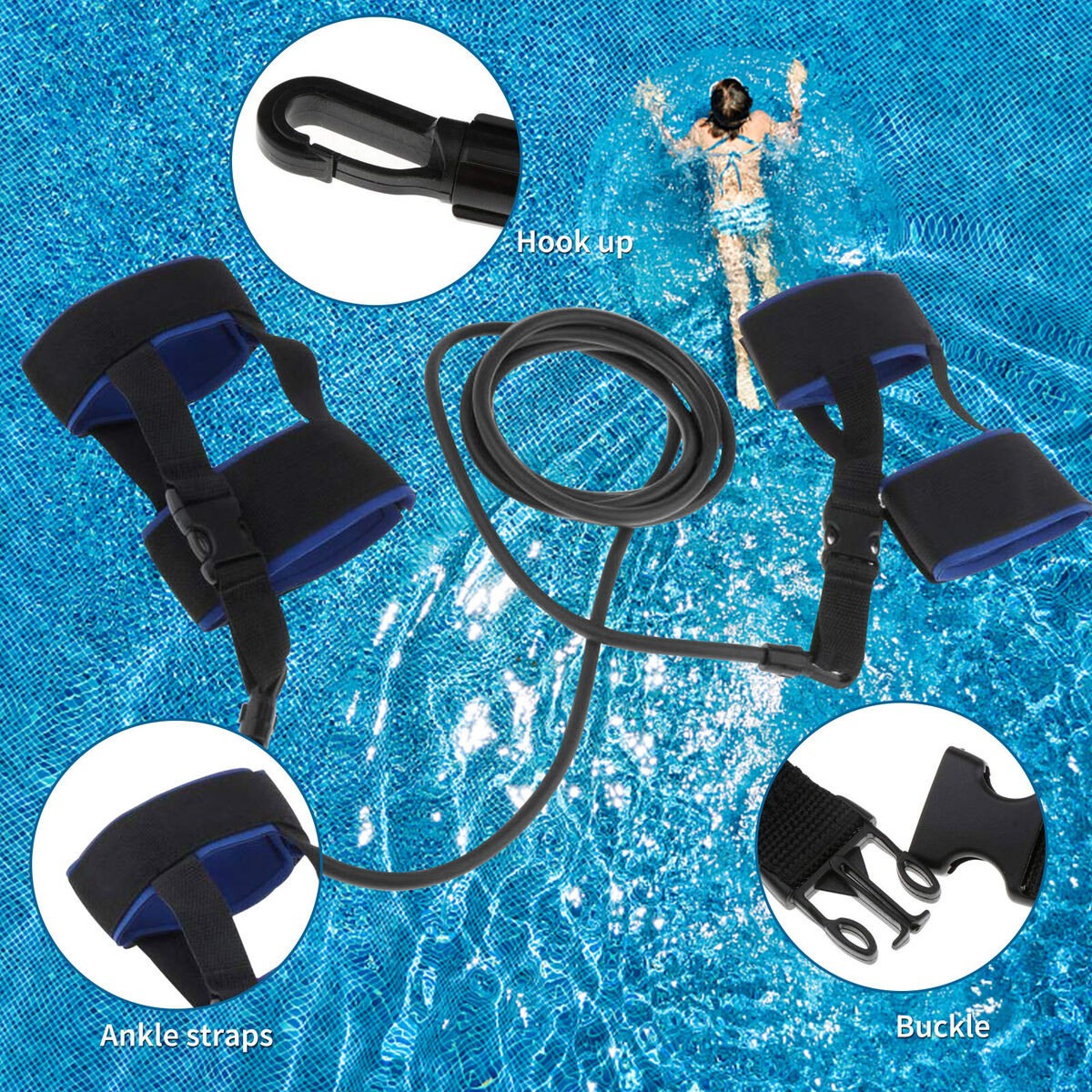 Professional Swimming Pool Resistance Band with Adjustable Ankle Straps