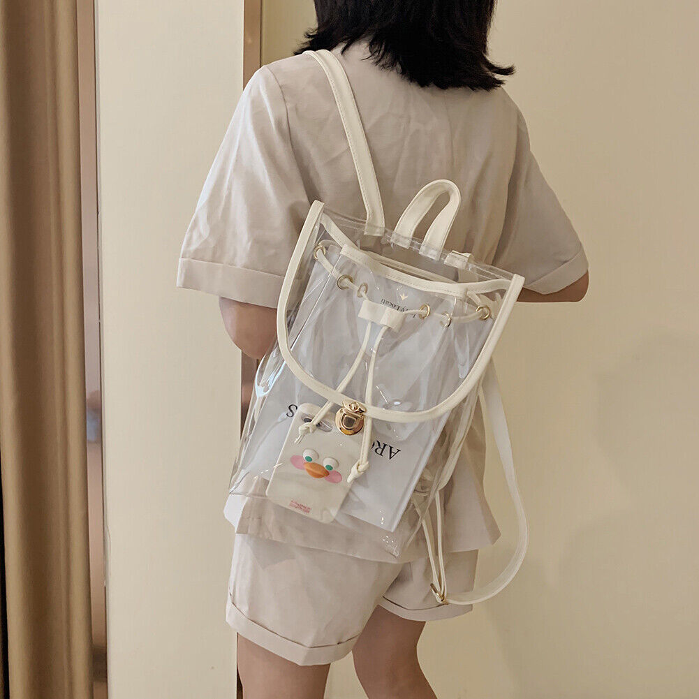Women Backpack Transparent PVC Students Clear Travel School Bags (Beige)