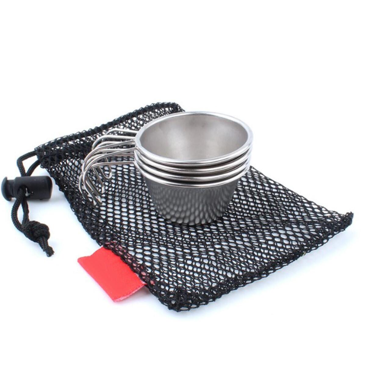 Stainless Steel Camping Cup 60ml with Handle Soup Bowl Heat Resisting Sturdy