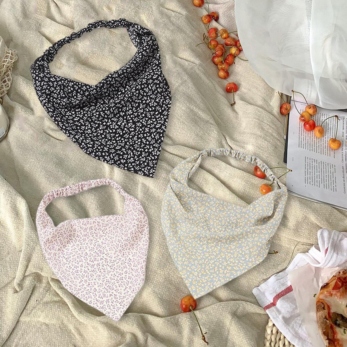 Floral Hair Scarf Headband Scrunchies Floral Print for Women Girls Head Wrap