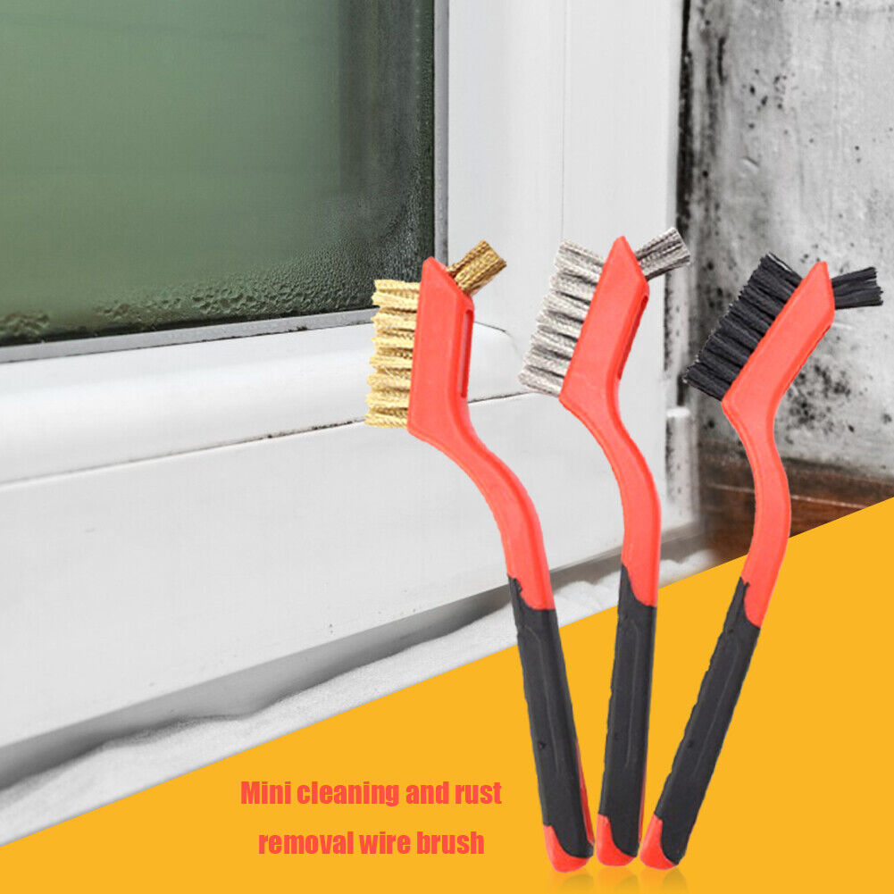 3pcs Wire Brush 7 inch Mini Micro Rust Paint Remover Scrubbing Brushes Red