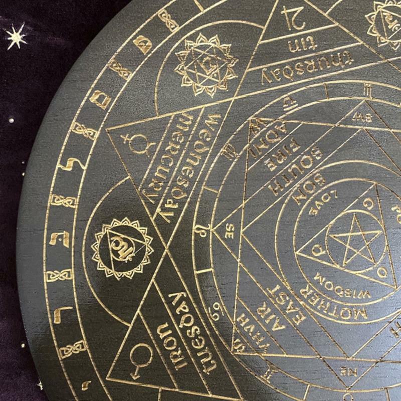 Witch Divination Pendulum Board Seven Chakra Crystal Energy Disk Oak Astrolabe