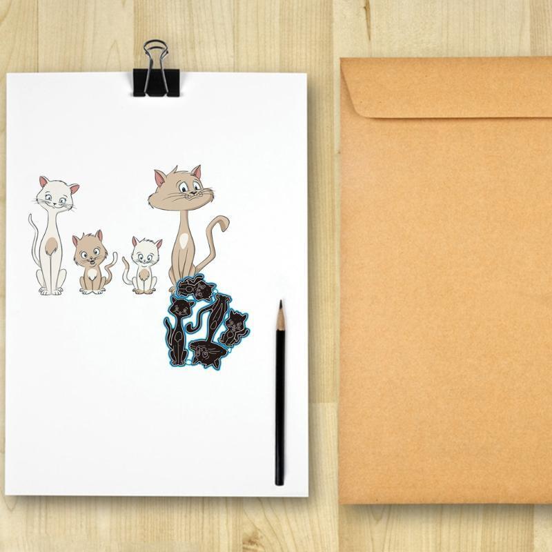 Cartoon Cat Family of Four Carbon Steel Cutting Dies DIY Scrapbooking Photo