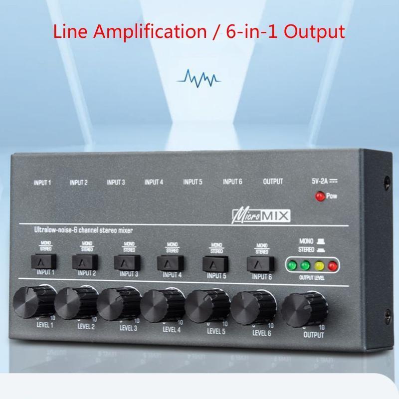 Professional Audio Mixer Stereo 6 Channel Audio Mixer 5V 2A Type-C Power