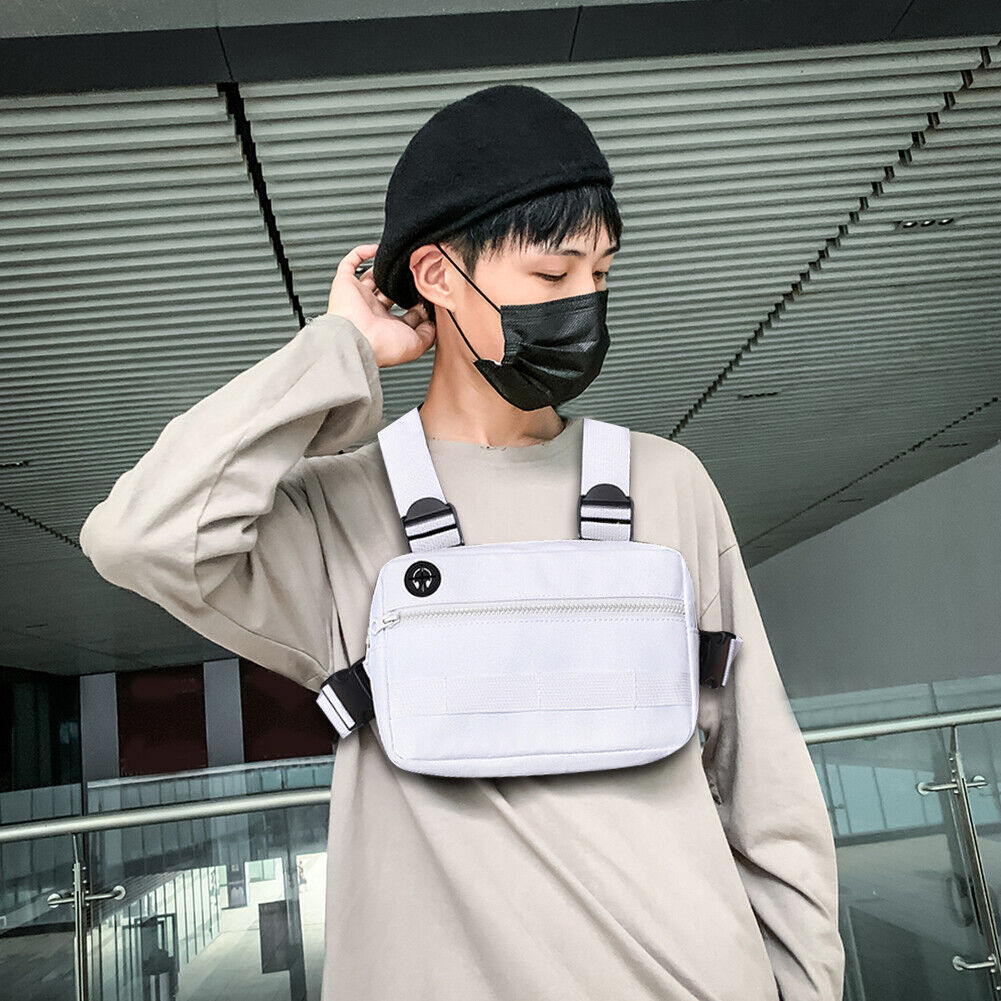Multifunctional Hip Hop Chest Bag with Strap Travel Running Bags (White)