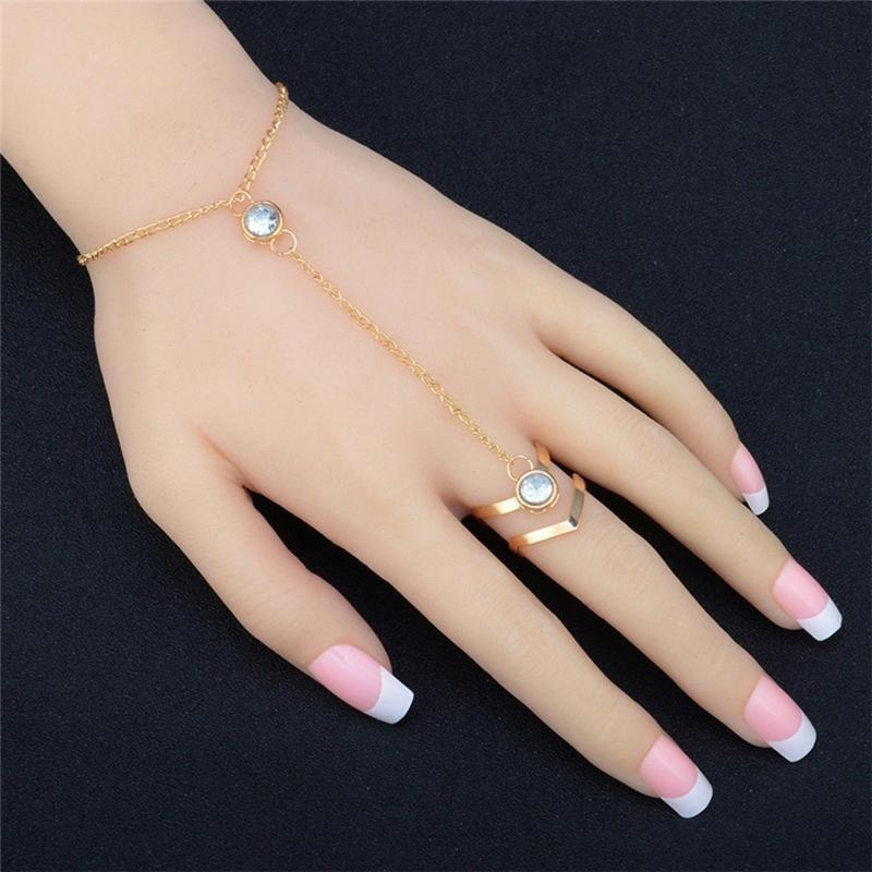 Geometric Bracelet Adjustable Chain Rhinestone Alloy Ring Bracelet for Women
