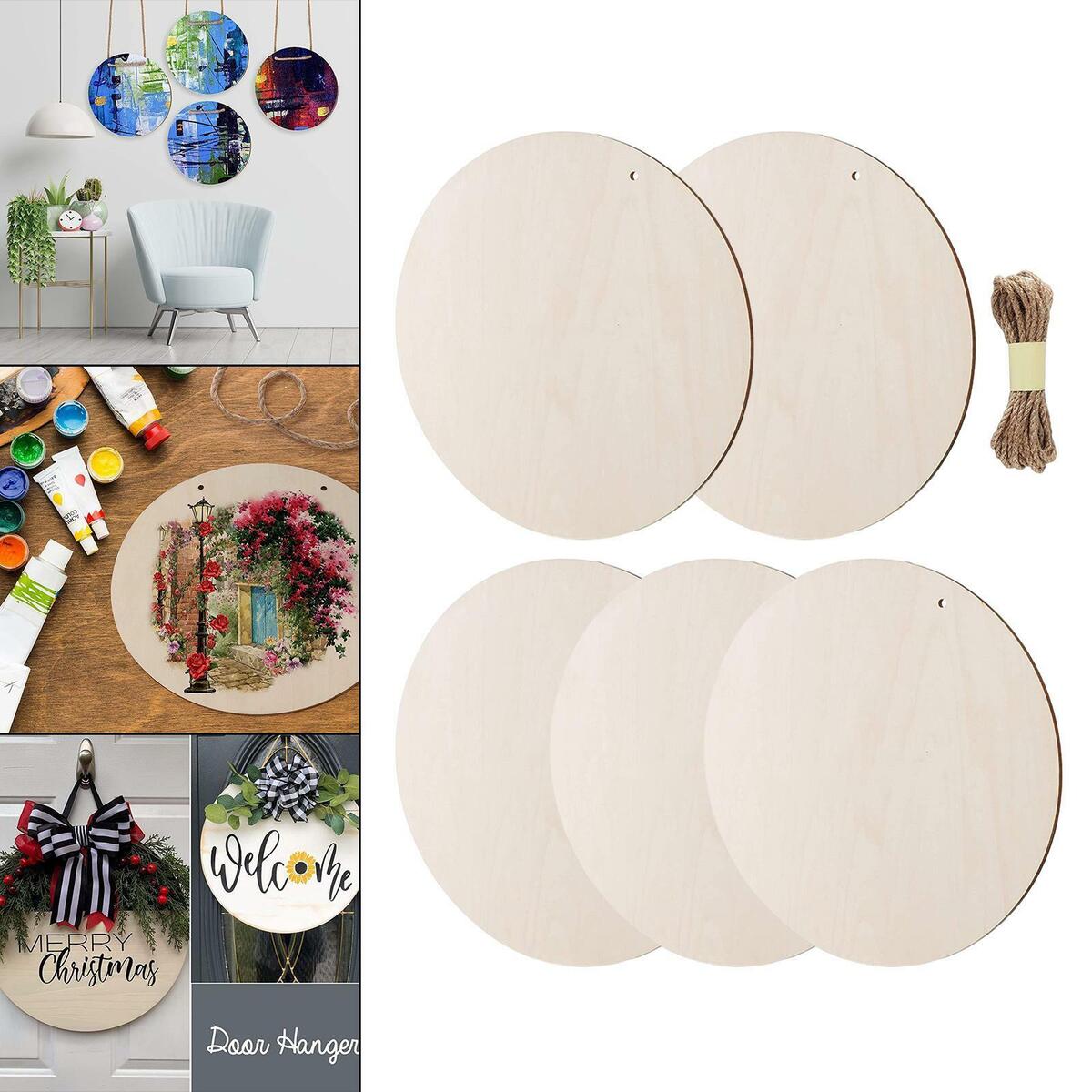 5Pcs Unfinished Wooden Pieces Wooden Cutouts for DIY  Art Crafts