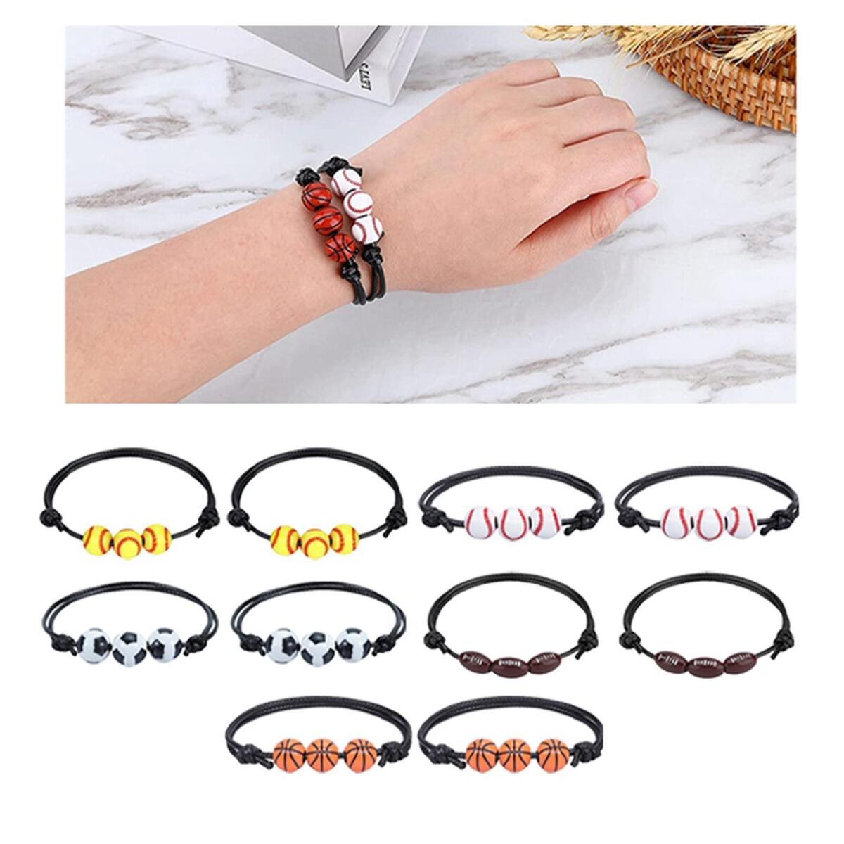 10 Pieces Braided Bracelets Wristband Soccer Football Jewelry for Girls Boys