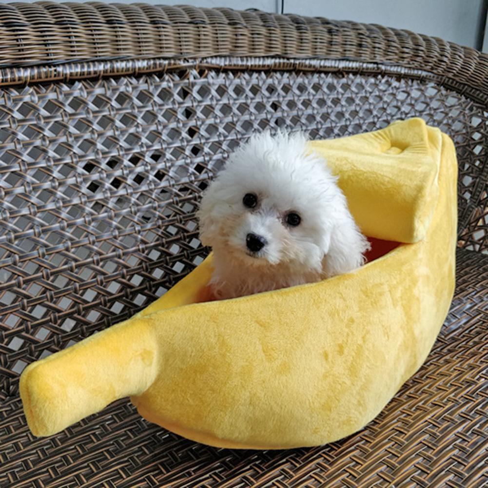 Cute Banana Shape Pets Bed House Warm Cat Nest Dog Mat Kennel (Yellow M)