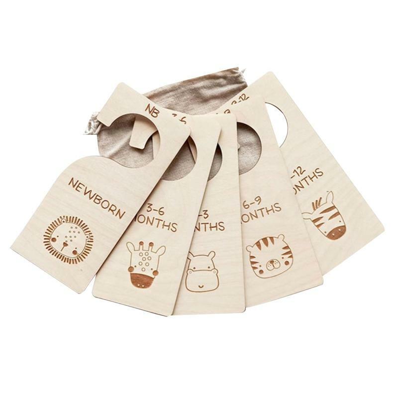 5 Pcs Baby Closet Size Divider Wooden Baby Closet Organizers from Newborn Infant