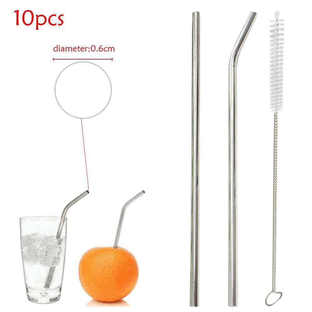 8pcs Stainless Steel Metal Drinking Straws+2 Cleaning Brushes Sets
