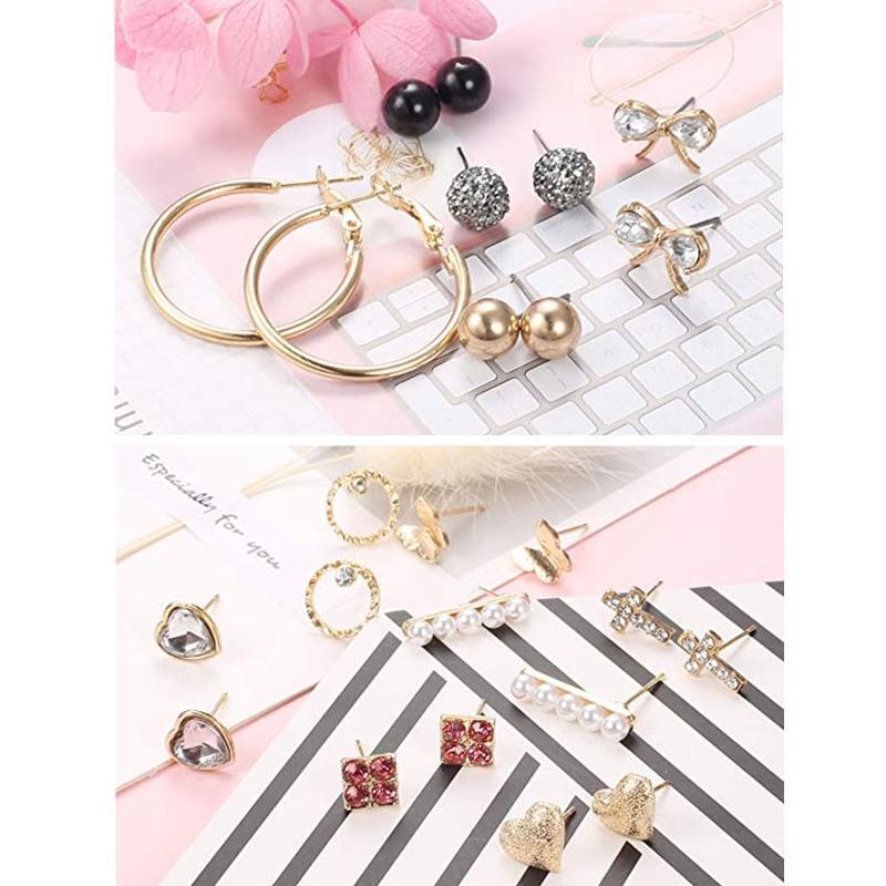20 Pairs Crystal Cute Stud Earrings Star Heart Hypoallergenic Earring Exquisite