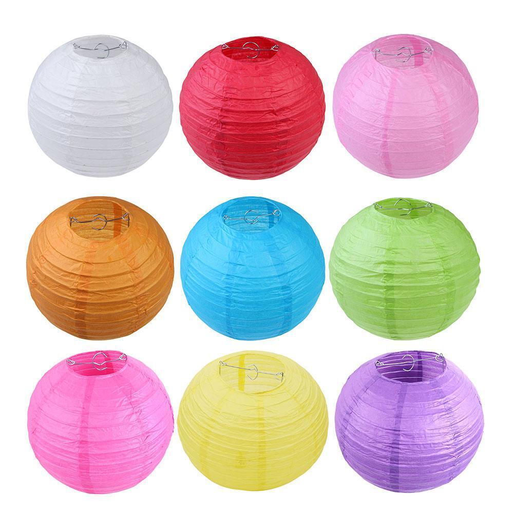 10Pcs  Round Chinese Paper Lantern DIY Paper Ball Lamp Party Decor(White)