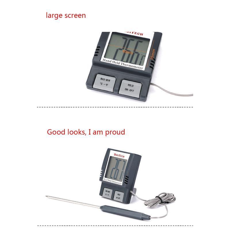 Handheld Thermometer with Long Probe Large LCD Display Digital Food Thermometer