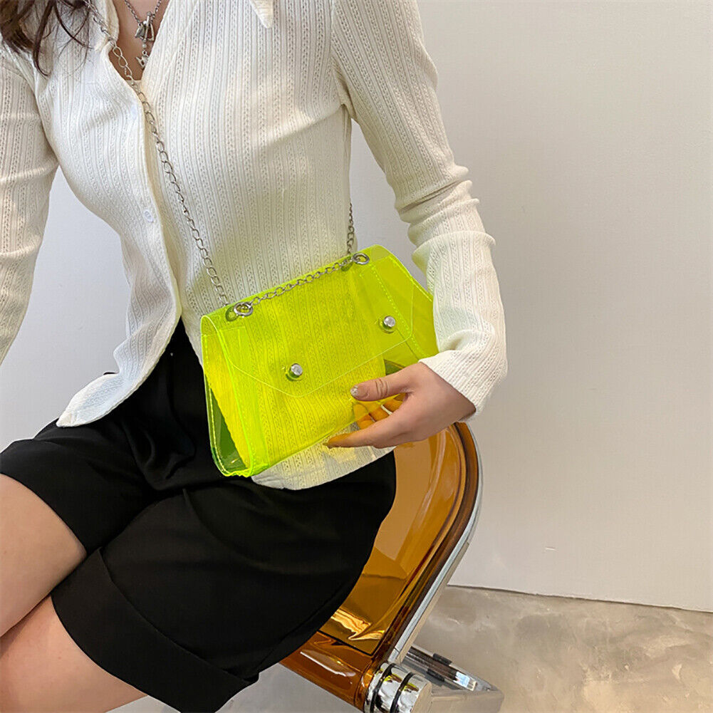 Candy Color Crossbody Bag Shoulder Women Chain PVC Jelly Purses (Yellow)