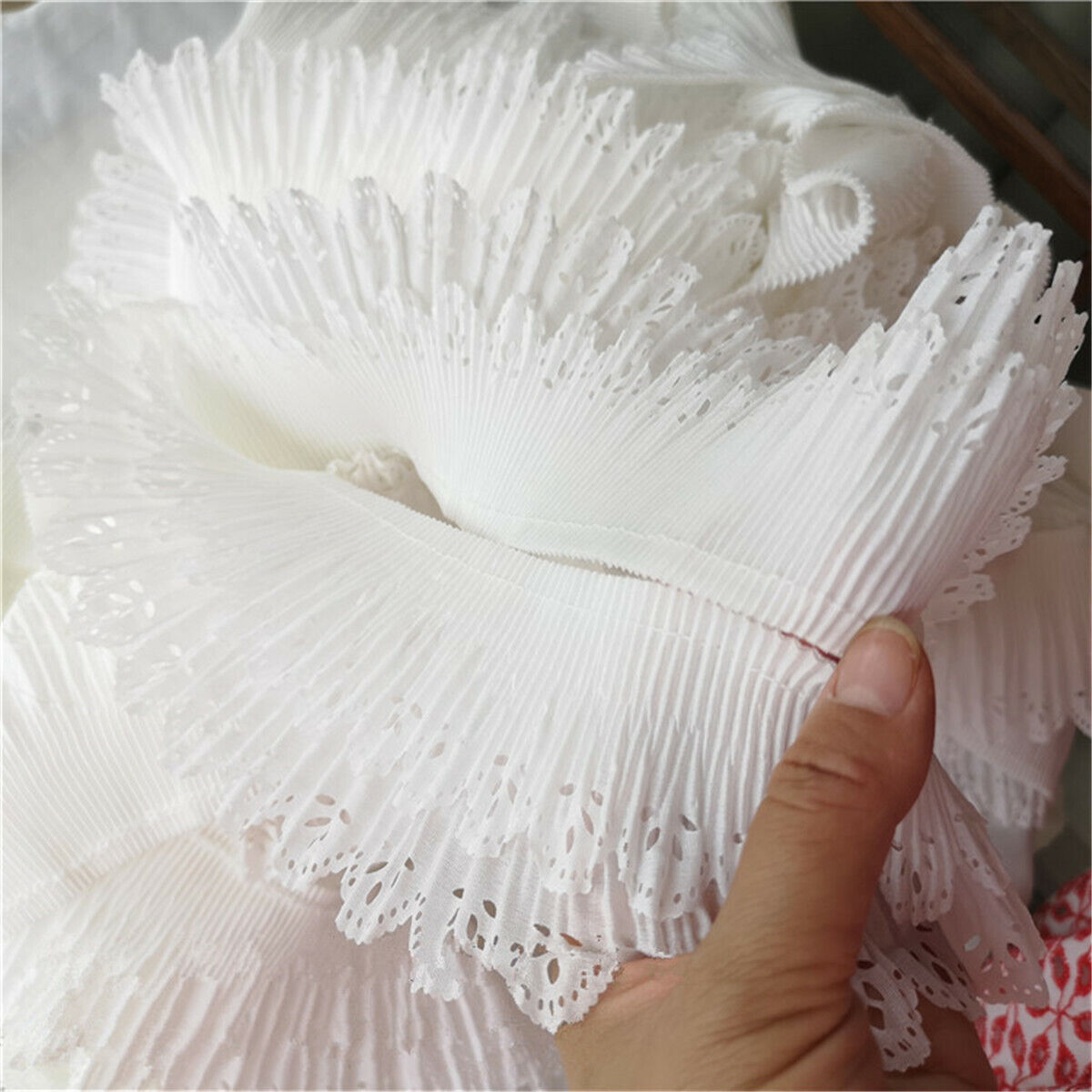 1 Yard Double Layer Trim Lace Pleated Hollow Fabric Collar Dress DIY Sewing