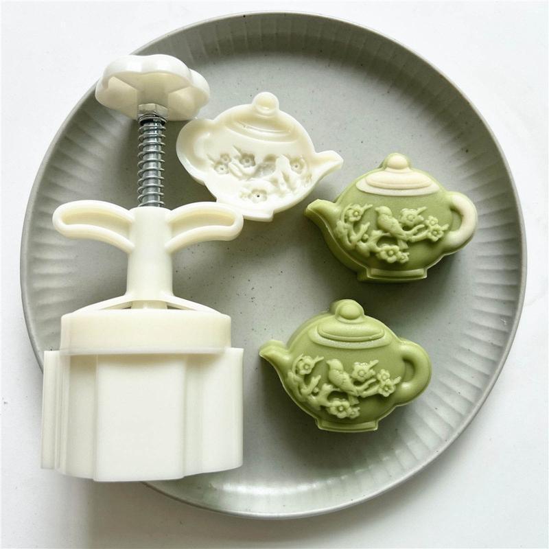 Plastic Material Mooncake Moulds Mooncake Stamps Plum Teapot Shaped Pastry Tools