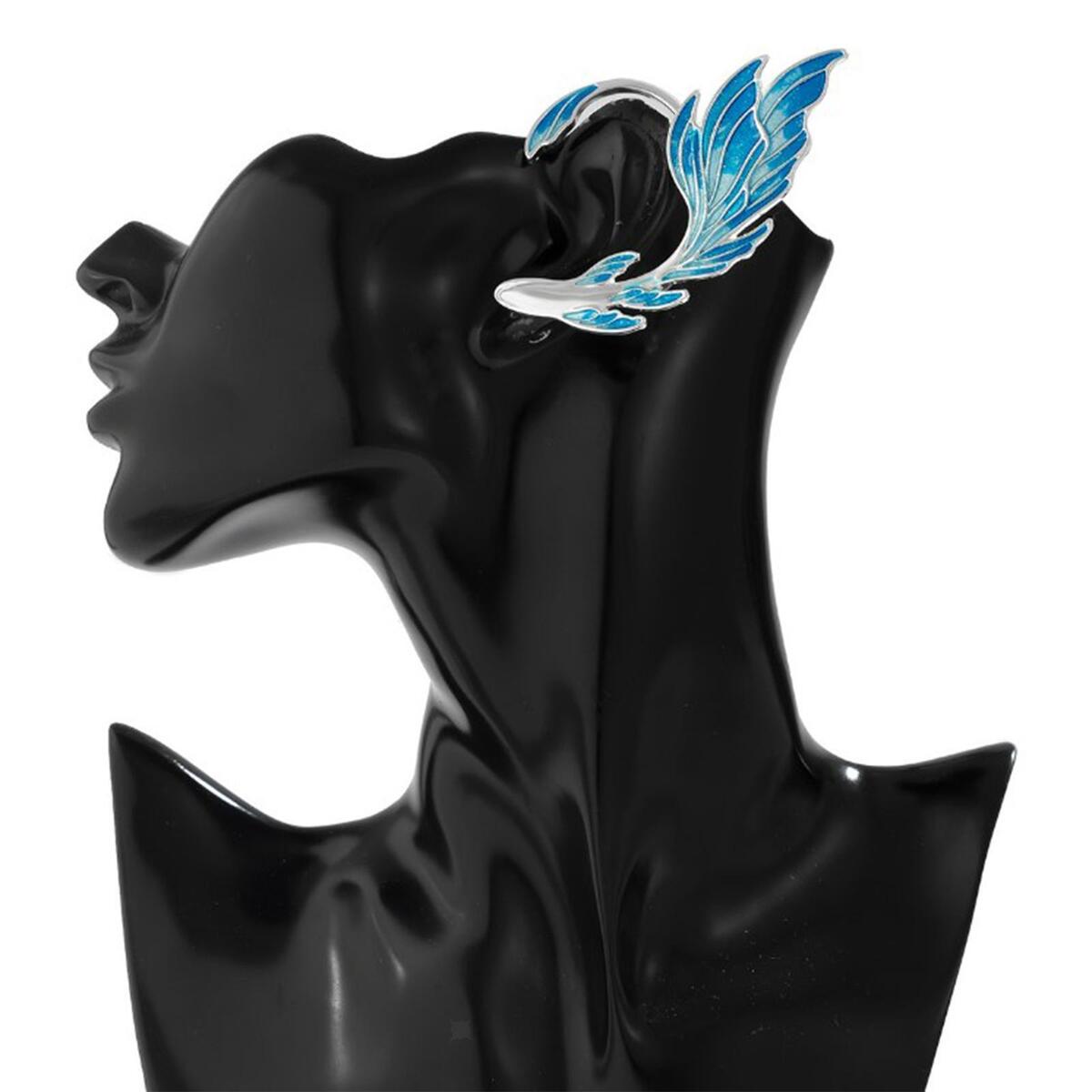 Blue Ear Cuff Wrap Clip Stud Earring, Climbers Crawler Jacket Earrings Jewelry