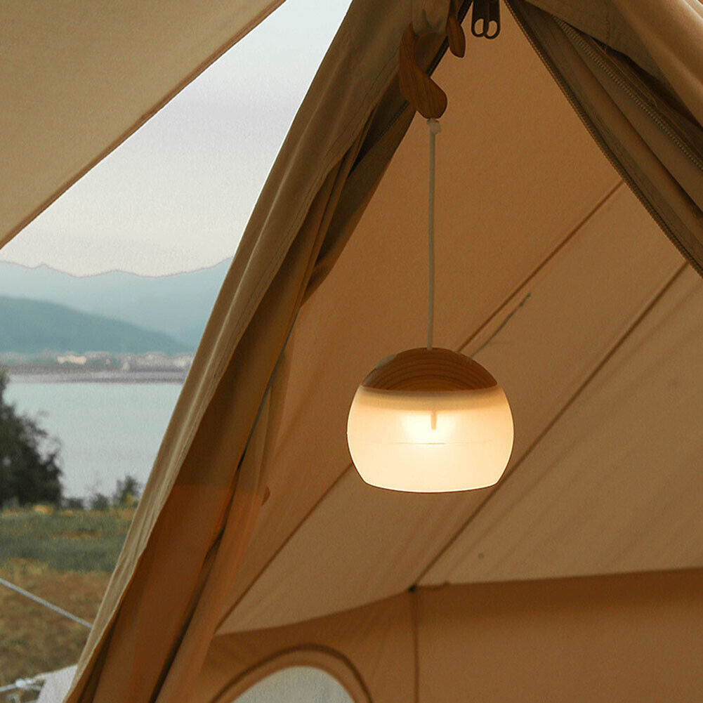 LED Lantern Lamp Hanging Outdoor Tent Emergency Camping Night Light (Wood)