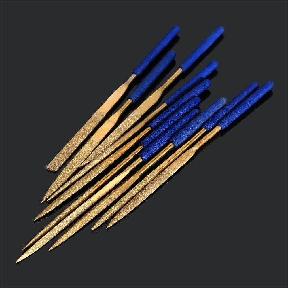 10Pcs Grit 120# Needle File 3x140mm Titanium Diamond Coated Carving Shaping Tool