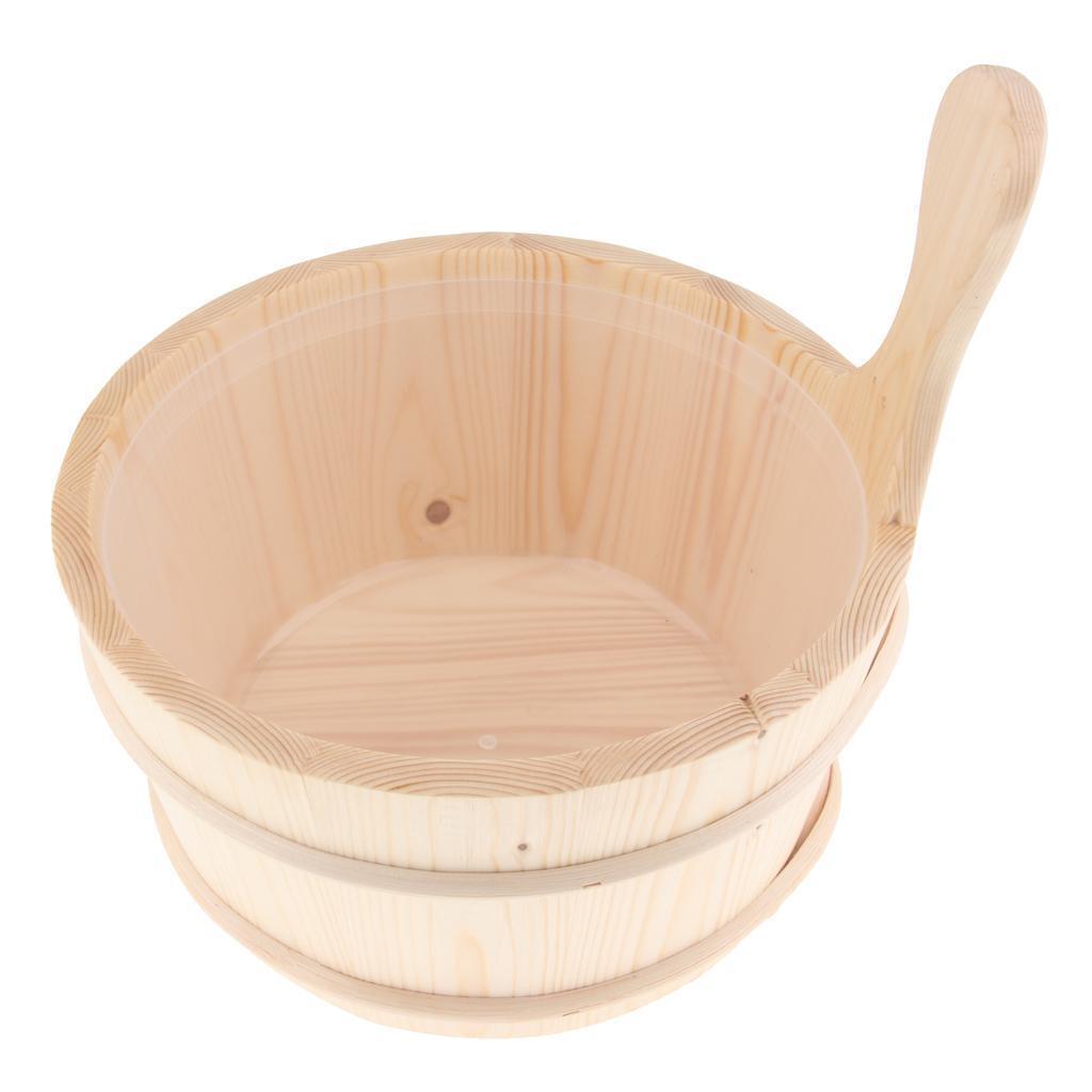 Handmade Solid Natural Wood Sauna Bucket and Ladle for Beauty SPA Tool Kit