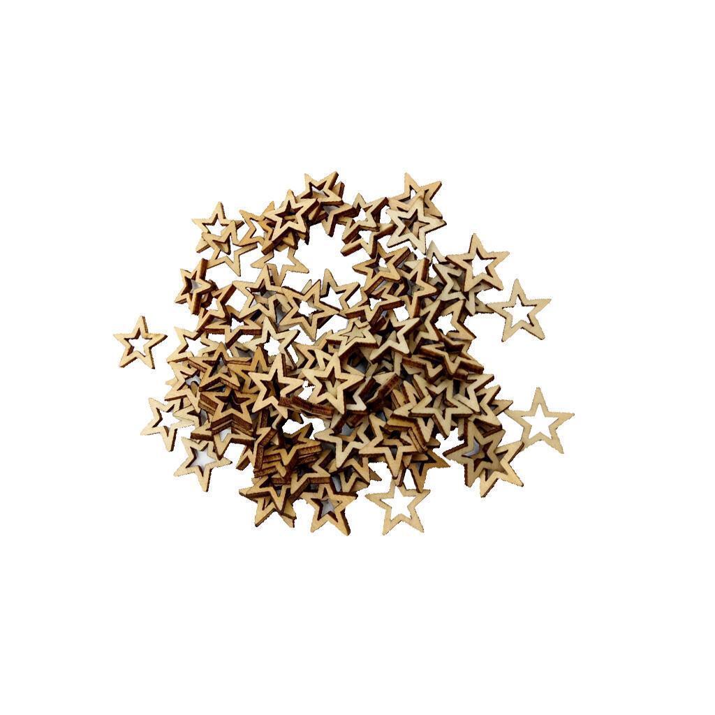 100 Pieces Unfinished Hollow Star Shape Wooden Embellishments 20mm
