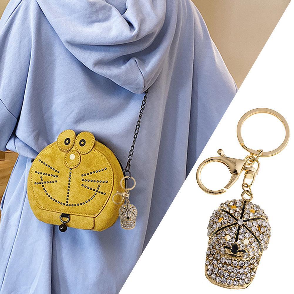 Crystal Hat Keychain Rhinestone Women Bag Pendant Key Ring Jewelry Gift (B)