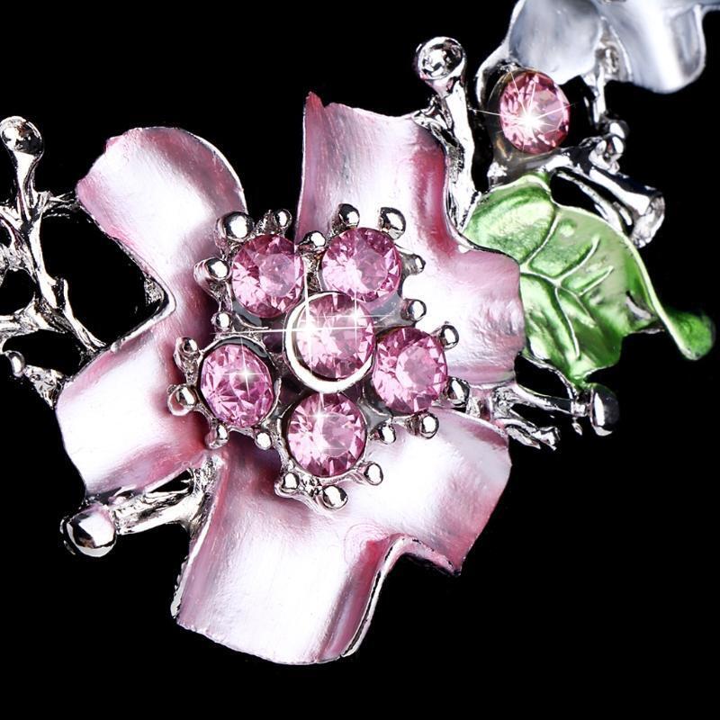Women Necklace Jewelry Flower Pendant Earring Rhinestone Alloy Fashion Exquisite
