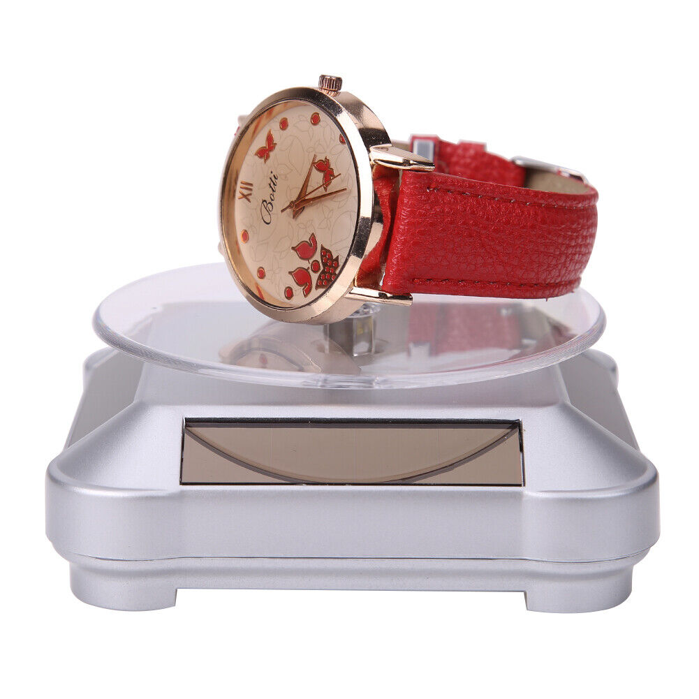 New Solar Showcase 360 Turntable Rotating Jewelry Watch Ring Display Stand