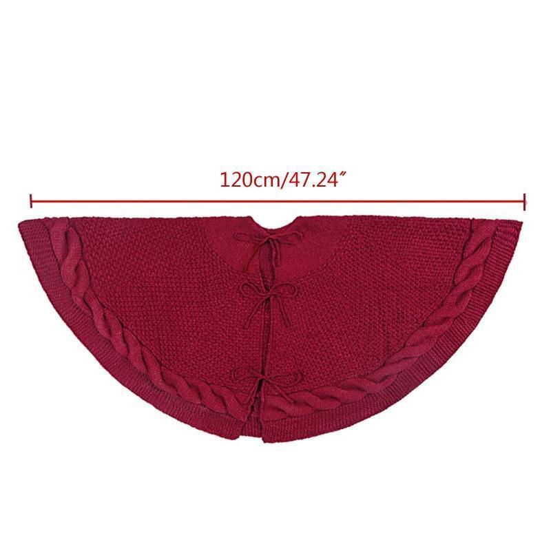 Christmas Tree Skirt Burgundy Red Thick Knitted Mat Xmas Tree Base Cover 48 Inch