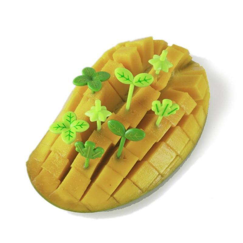 Set of 8 Mini Fork Green Plants Shaped Fruit Fork Snack Cake Dessert Food Forks