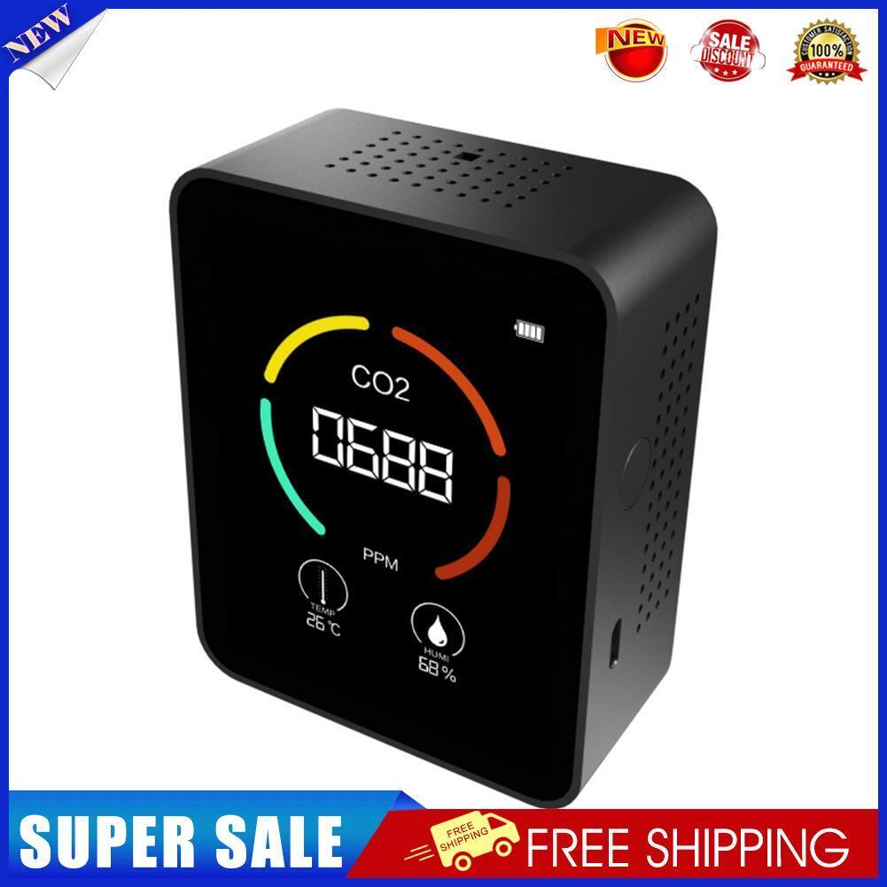 Portable CO2 Air Monitor Quality Temperature Humidity Home Detector (Black)