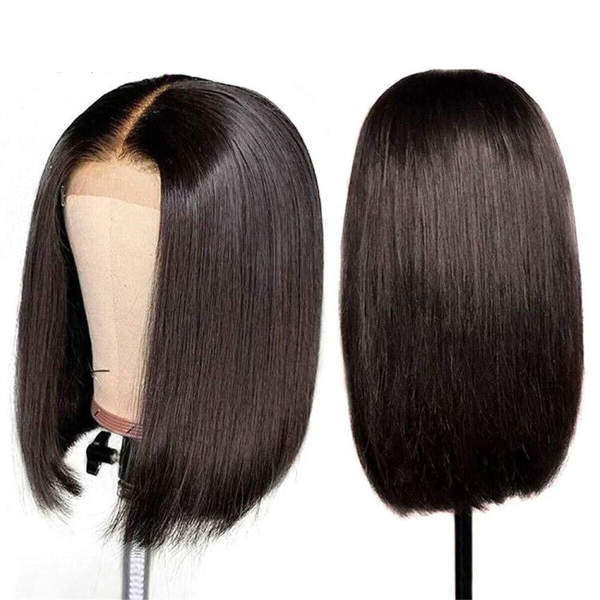 Black Lace Front Wigs Brazilian Virgin Human Hair Wigs Short Straight Bob Wigs